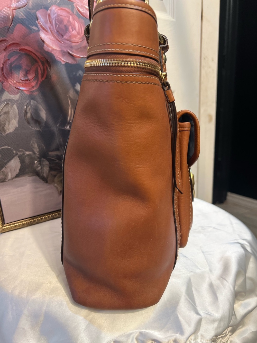 Coach Legacy Gigi Tote Shoulder Bag Whiskey leather brass turnlock pocket F12888 - Picture 9 of 17